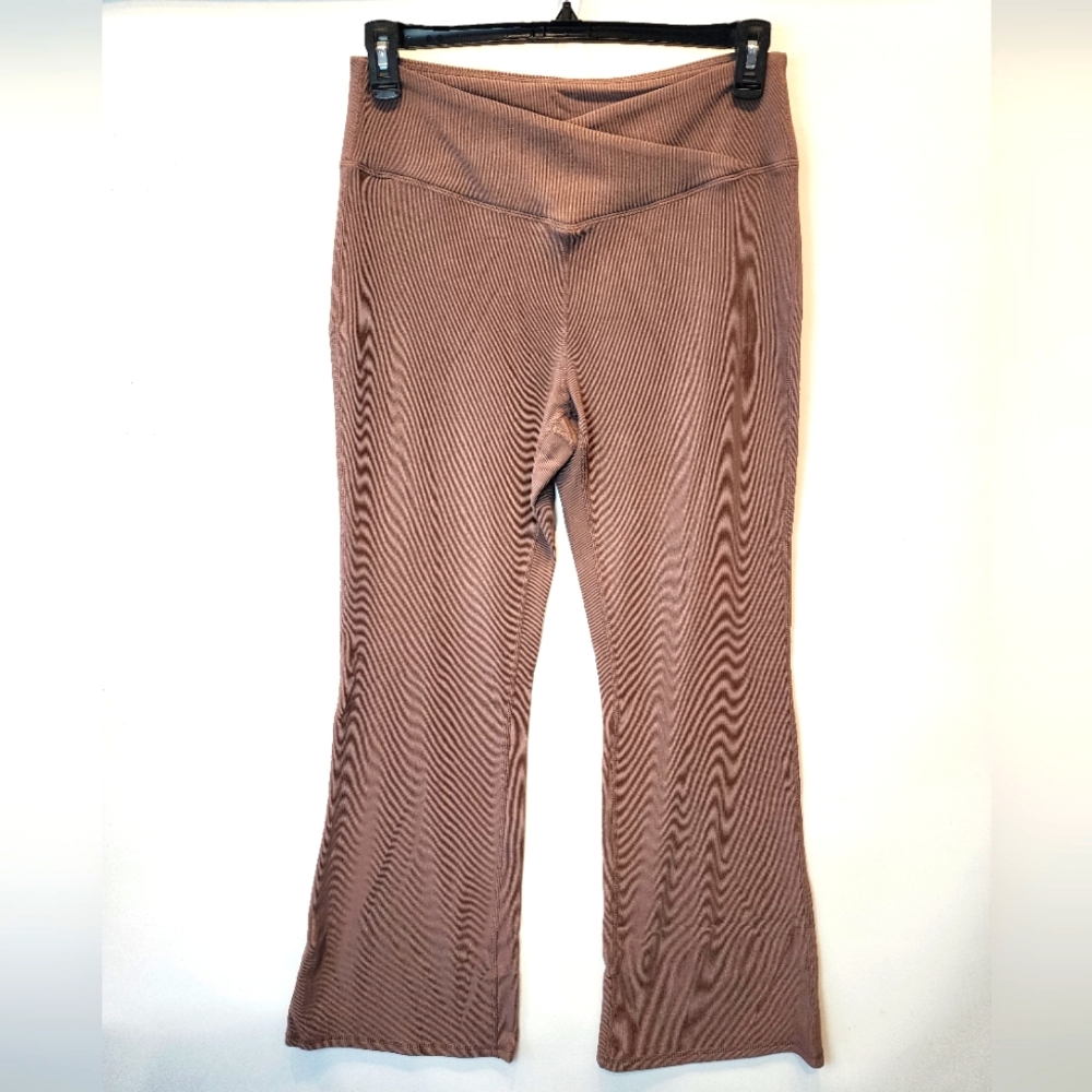 New Brown Ribbwd Flare Leggings Crossover Waist Yoga Lounge Pants‎ XL